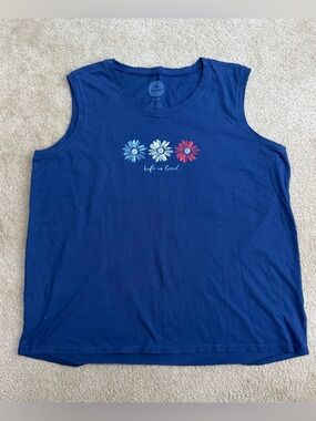 Life Is Good Navy Tank with Trio Daisy Graphic
